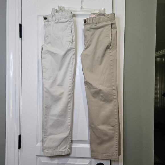 2 Pack Boy's Size 14 Khaki Straight Leg Chino School Uniform Pants - Picture 1 of 9